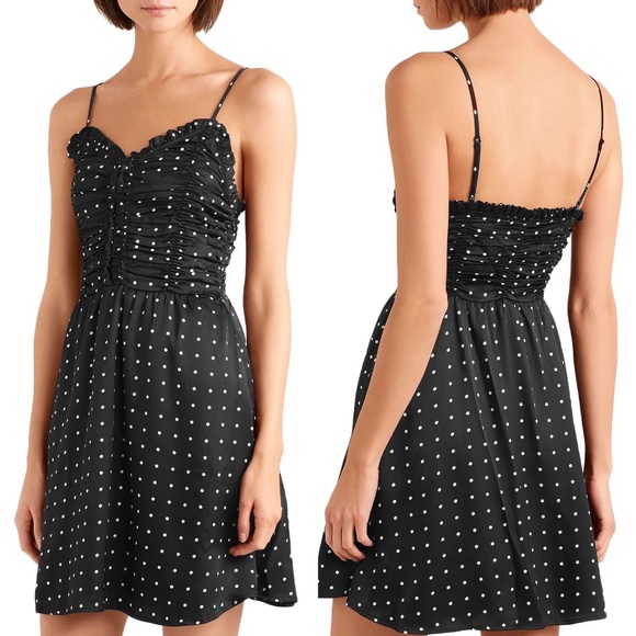 Maje Renota Polka-Dot Ruched Satin Mini Dress - Picture 2 of 10